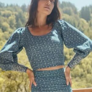 Eddy NWT Victoria Top 100% Cotton Blue alabaster Floral Sz XS Cottagecore Boho